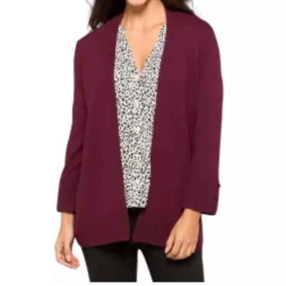 Evolution Open Front 3/4 Sleeve Super Soft Burgandy Cardigan Sweater NWT Size S - Picture 2 of 8
